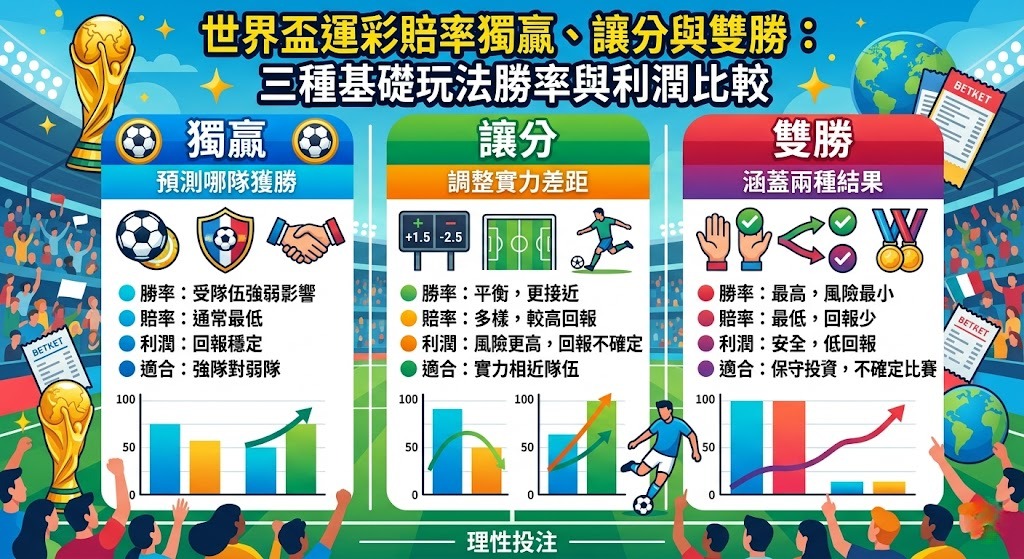 世界盃運彩賠率獨贏、讓分與雙勝