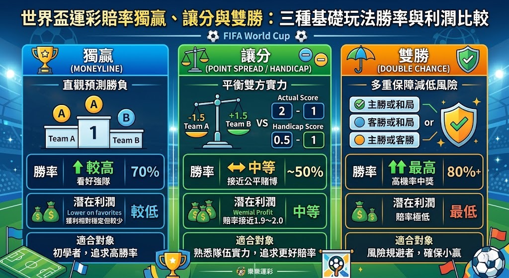 世界盃運彩賠率獨贏、讓分與雙勝
